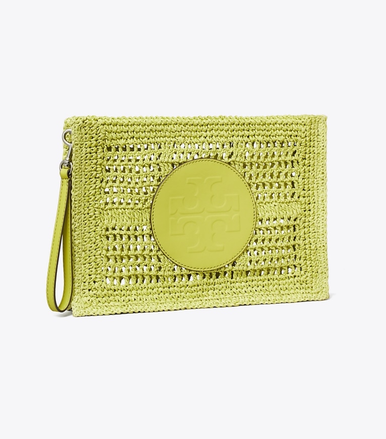 Tory Burch designer coin purses Ella Hand-Crocheted Pouch in Citrus Green angle