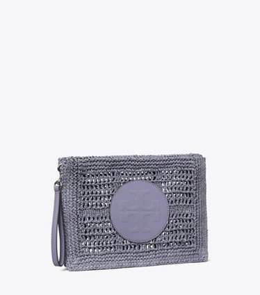 Tory Burch designer coin purses Ella Hand-Crocheted Pouch in Gray angle