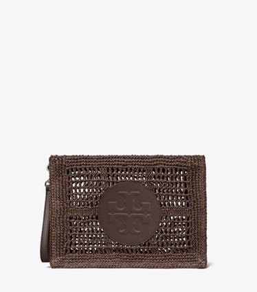 Tory Burch designer coin purses Ella Hand-Crocheted Pouch in Dark Cocoa front