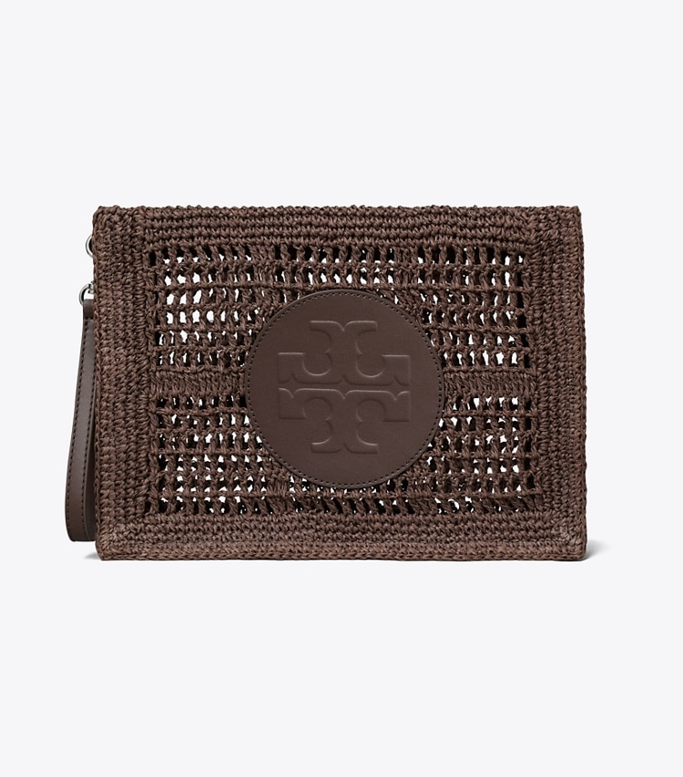 Tory Burch designer coin purses Ella Hand-Crocheted Pouch in Dark Cocoa front