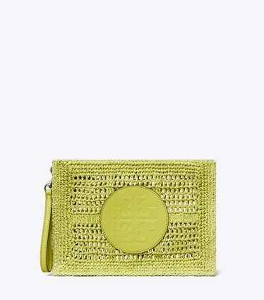 Tory Burch designer coin purses Ella Hand-Crocheted Pouch in Citrus Green front