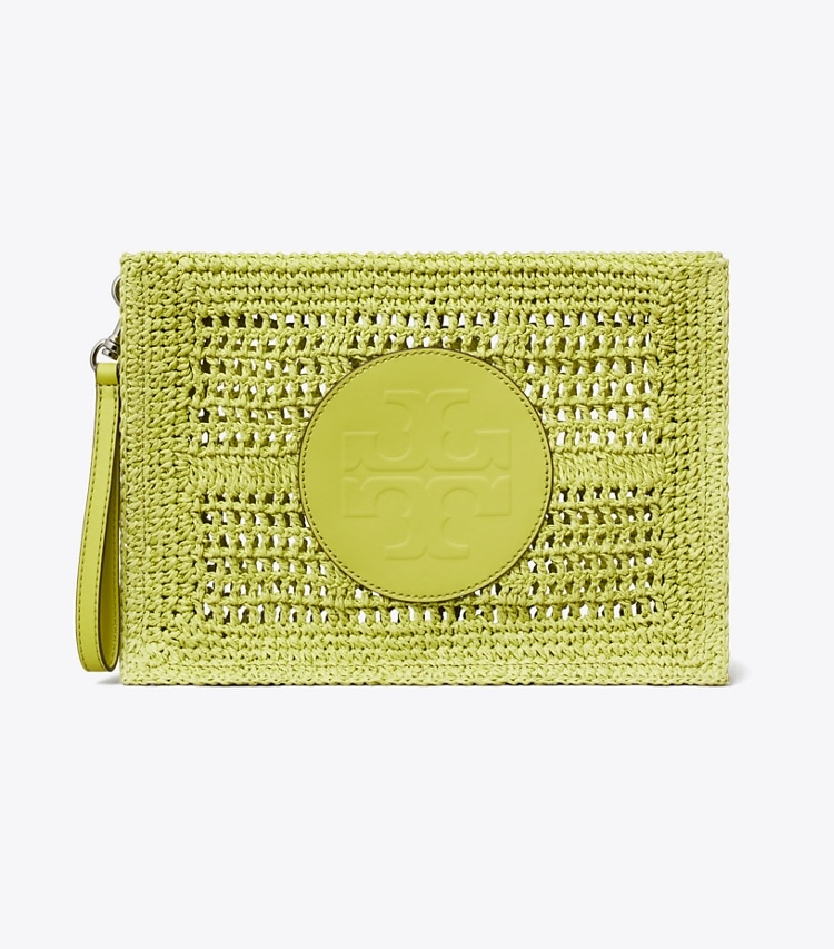 Tory Burch designer coin purses Ella Hand-Crocheted Pouch in Citrus Green front