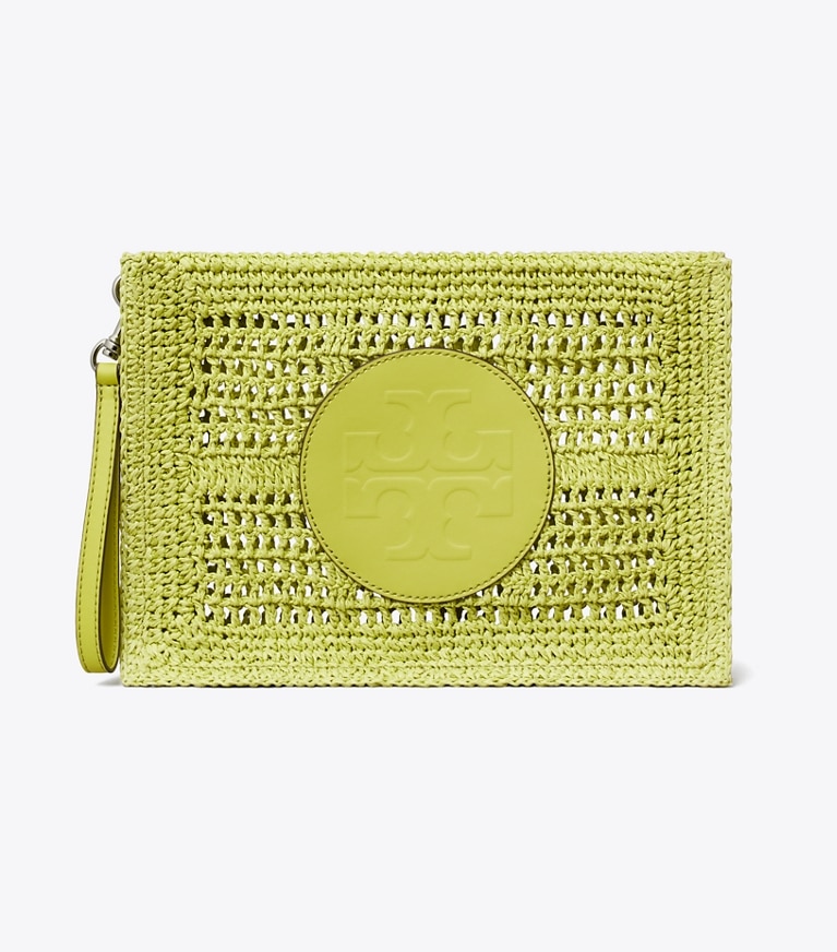 Tory Burch designer coin purses Ella Hand-Crocheted Pouch in Citrus Green front