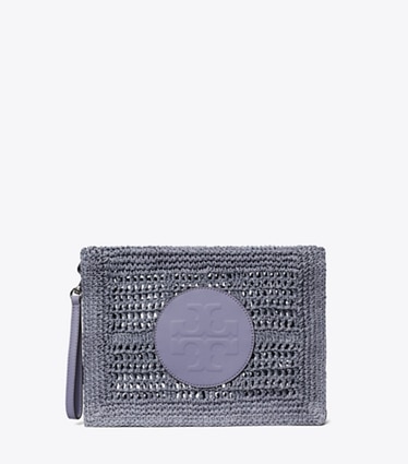 Tory Burch designer coin purses Ella Hand-Crocheted Pouch in Gray front