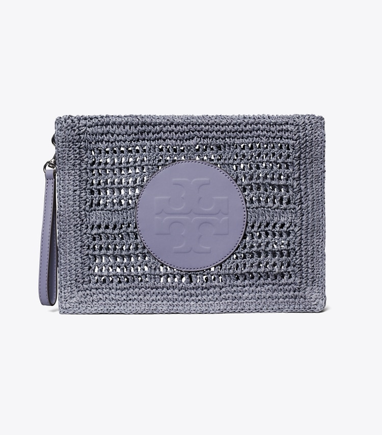 Tory Burch designer coin purses Ella Hand-Crocheted Pouch in Gray front