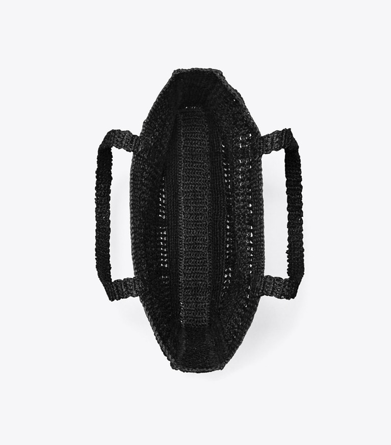 Tory Burch designer tote bags Ella Hand-Crocheted Tote in Black overhead