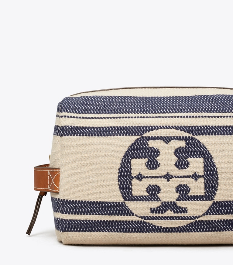 Tory Burch designer cosmetic bags Ella Jacquard Stripe Cosmetic Case  in Royal Navy angle
