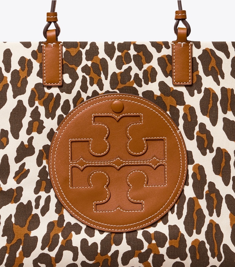 Tory Burch designer tote bags Ella Leopard Canvas Small Tote  in Reva Leopard angle