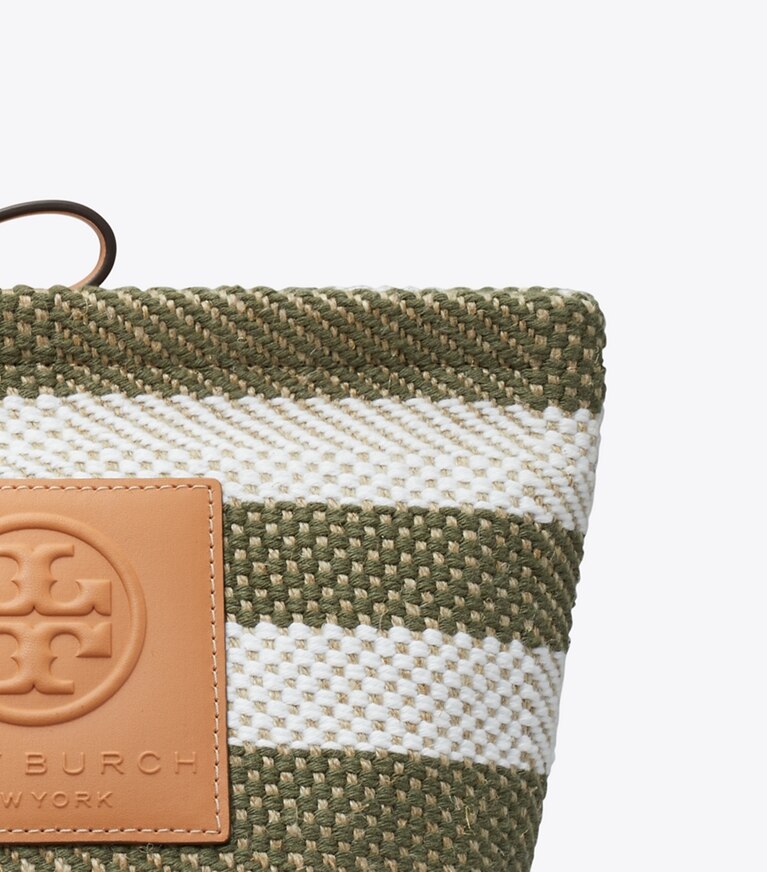 Tory Burch designer cosmetic bags Ella Market Stripe Cosmetic Case in Green Stripe angle