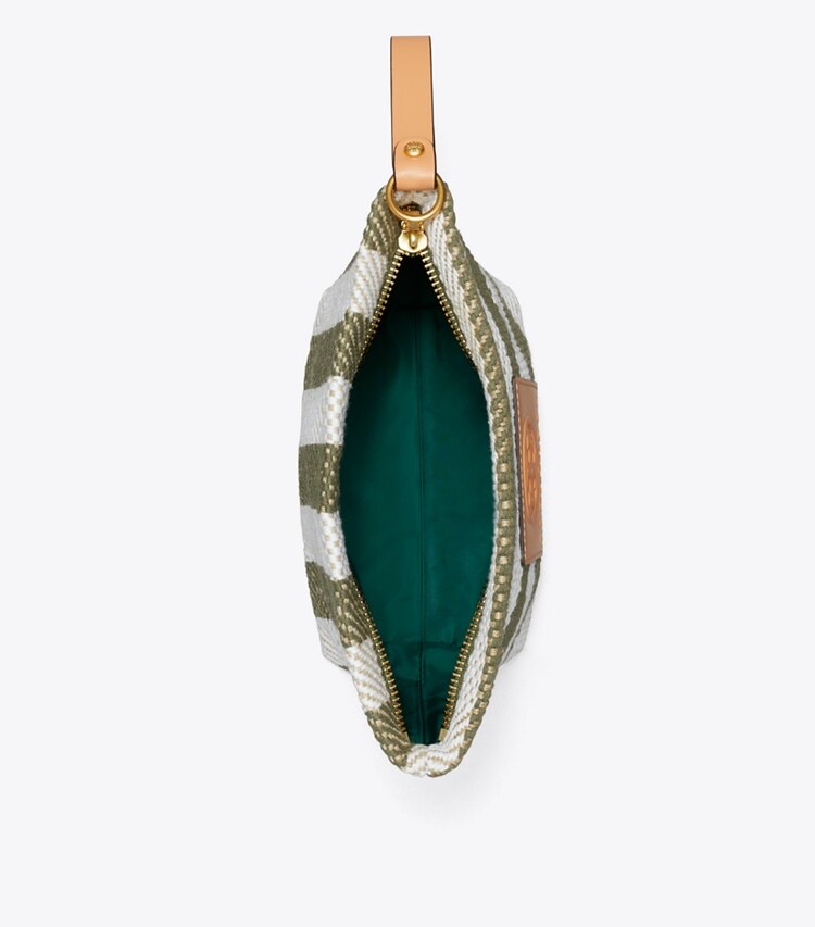 Tory Burch designer cosmetic bags Ella Market Stripe Cosmetic Case in Green Stripe overhead