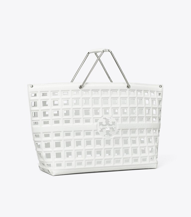 Tory Burch designer tote bags Ella Market Tote Bag mit Krokoprägung in Blanc angle