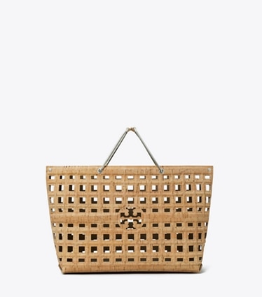 Tory Burch designer tote bags Ella Market Tote in Sandy Soil front