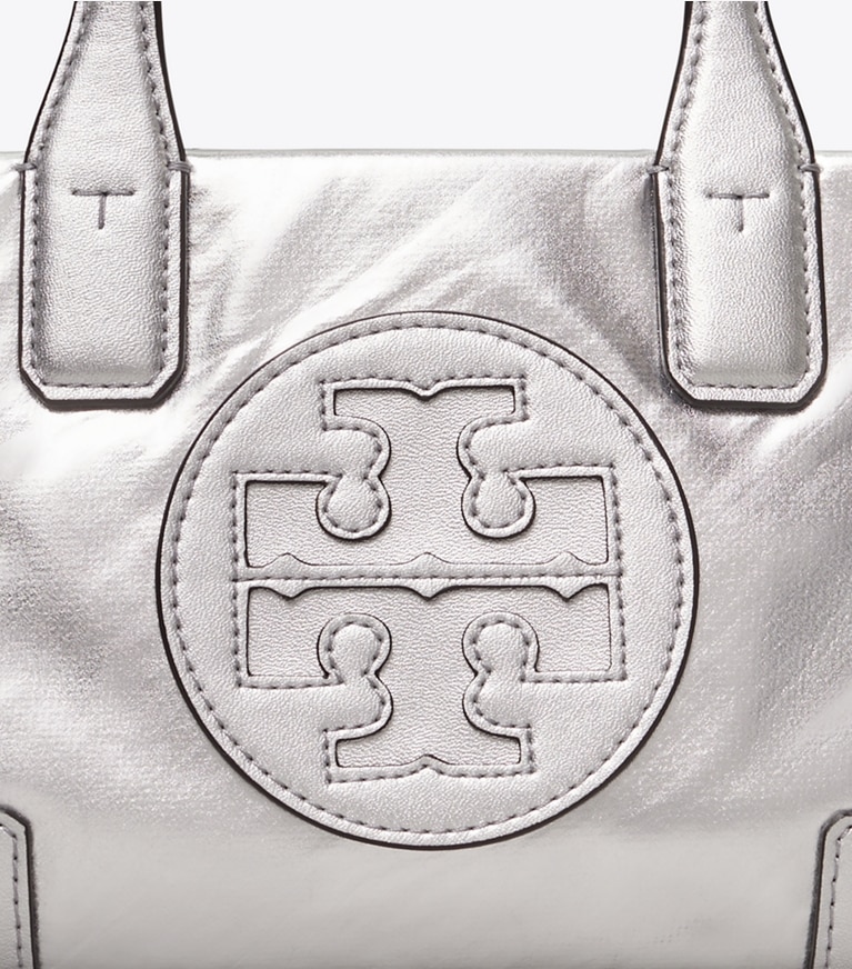 Tory Burch designer crossbody bags Ella Metallic Micro Tote in Silver angle