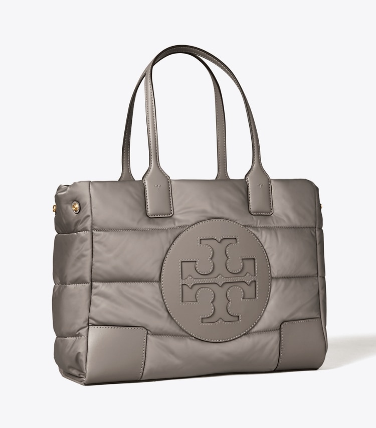 Tory Burch designer tote bags Ella Mini Puffer Tote in Gray Heron angle