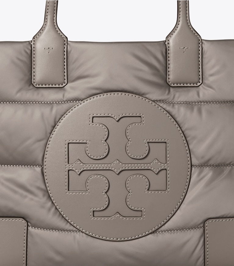 Tory Burch designer tote bags Ella Mini Puffer Tote in Gray Heron angle