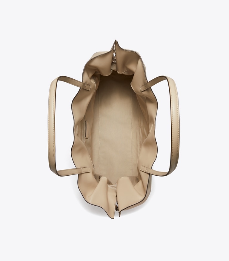 Tory Burch designer tote bags Ella natuura™ Drawstring Tote in Light Stone angle