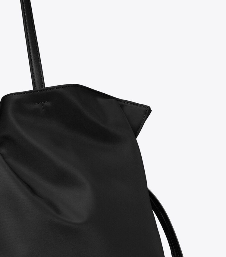 Tory Burch designer tote bags Ella Nylon Drawstring Tote in Black detail