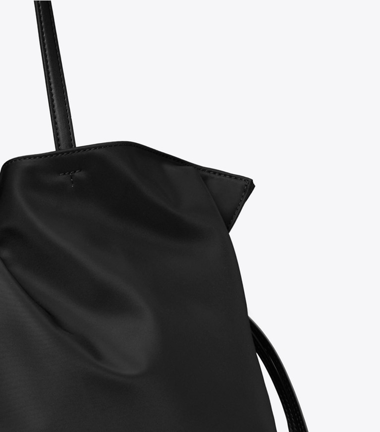 Tory Burch designer tote bags Ella Nylon Drawstring Tote in Black detail