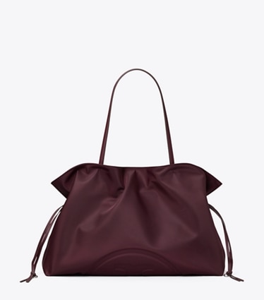 Tory Burch designer トートバッグ エラ ナイロン ドローストリング トートバッグ in Dark Carmine front