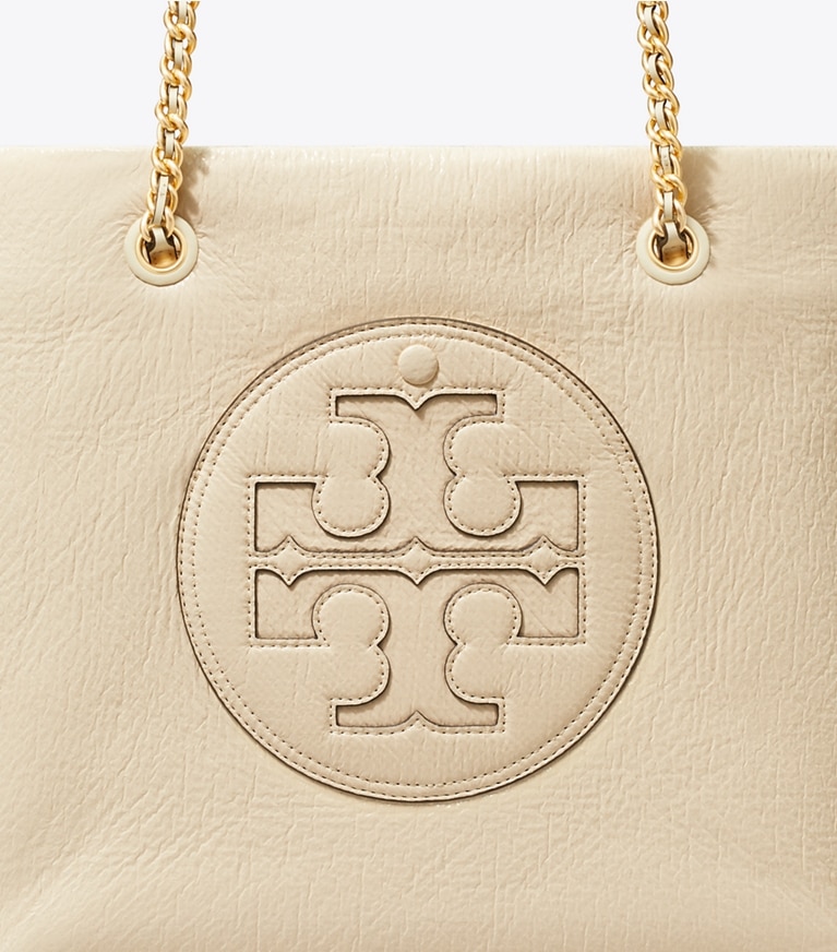 Tory Burch designer tote bags Ella Patent Chain Tote in Oats angle
