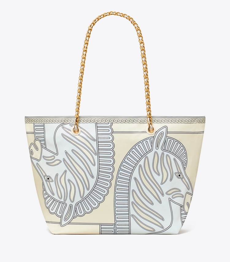 Tory Burch designer tote bags Ella Printed Chain Tote in Blue Zebra back