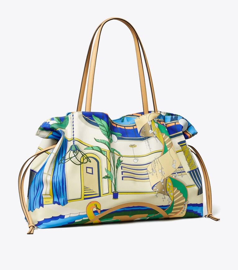 Tory Burch designer トートバッグ エラ プリント ドローストリング トートバッグ in The Pool Blue angle