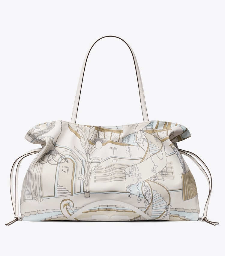 Tory Burch designer tote bags Ella Printed Drawstring Tote in The Pool Beige back