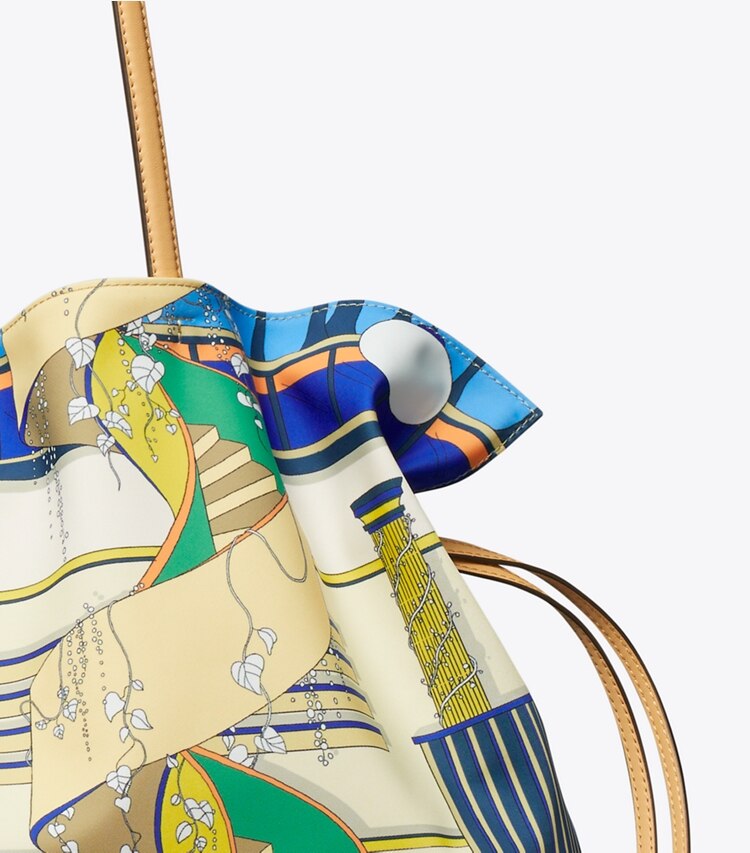 Tory Burch designer トートバッグ エラ プリント ドローストリング トートバッグ in The Pool Blue ディテール