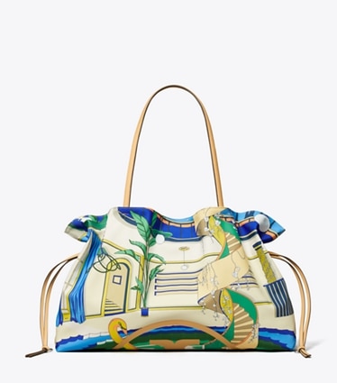 Tory Burch designer トートバッグ エラ プリント ドローストリング トートバッグ in The Pool Blue front