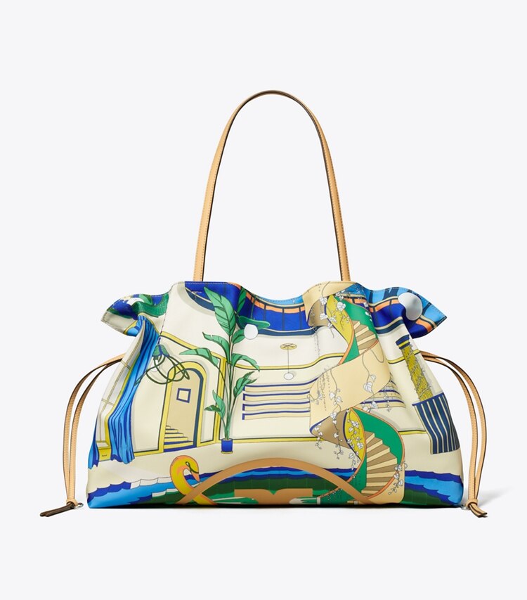 Tory Burch designer トートバッグ エラ プリント ドローストリング トートバッグ in The Pool Blue front