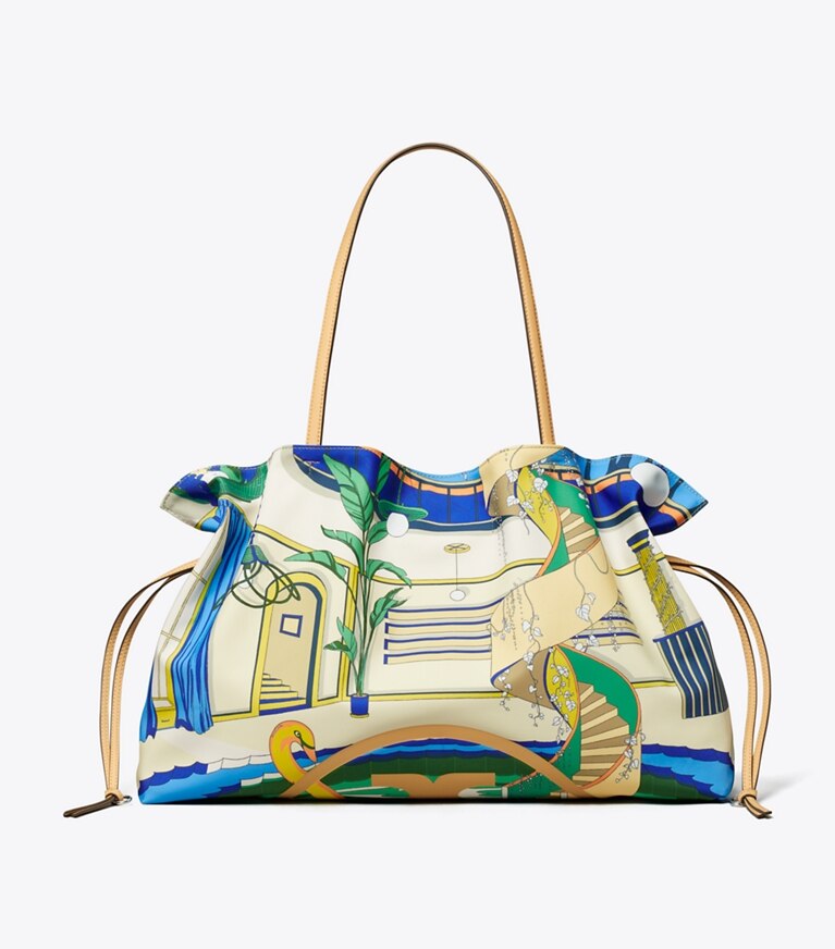 Tory Burch designer トートバッグ エラ プリント ドローストリング トートバッグ in The Pool Blue front