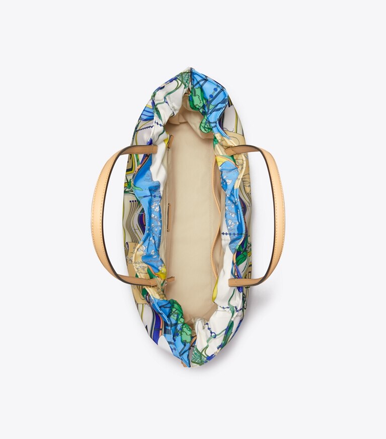 Tory Burch designer トートバッグ エラ プリント ドローストリング トートバッグ in The Pool Blue オーバーヘッド