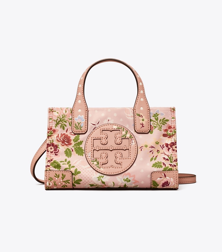 Tory Burch designer tote bags Ella Printed Micro Tote in Sugar Berry angle