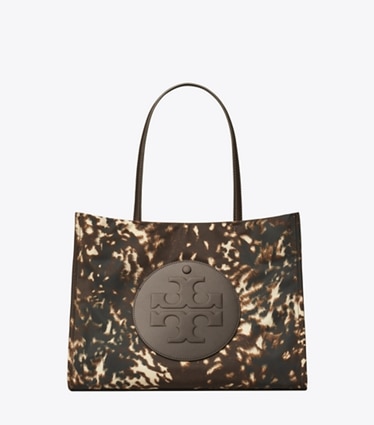 Tory Burch designer tote bags Ella Printed Nylon Small Tote in Fall Fawn front