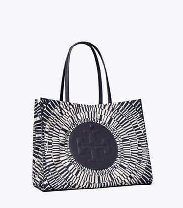 Tory Burch designer tote bags Ella Printed Small Tote in Navy Circle angle