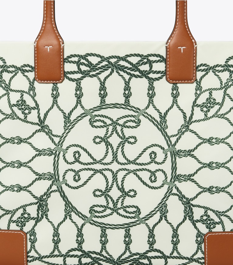 Tory Burch designer tote bags Ella Printed Small Tote in Ivory Abstract Rope angle