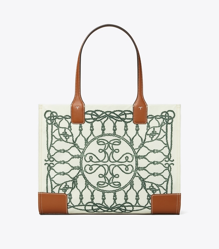 Tory Burch designer tote bags Ella Printed Small Tote in Ivory Abstract Rope front