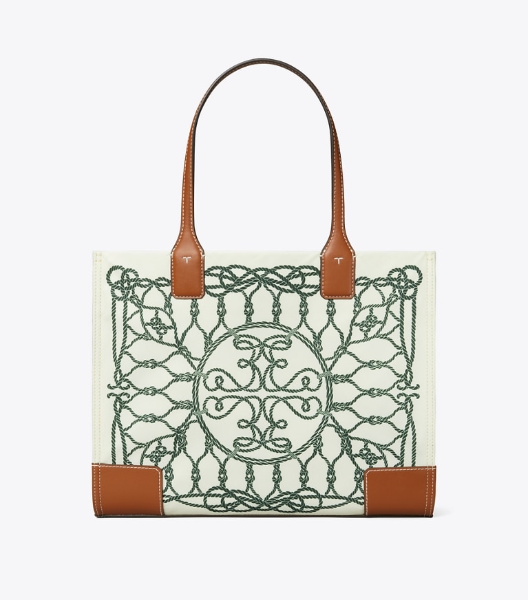 Tory Burch designer tote bags Ella Printed Small Tote in Ivory Abstract Rope angle