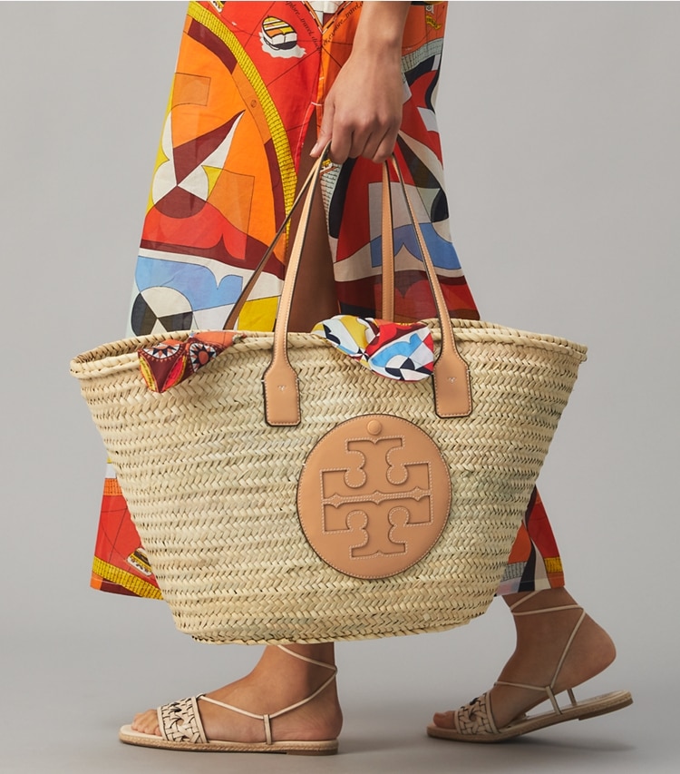 Ella Printed Straw Basket Tote Bag: Women's Designer Tote Bags | Tory Burch