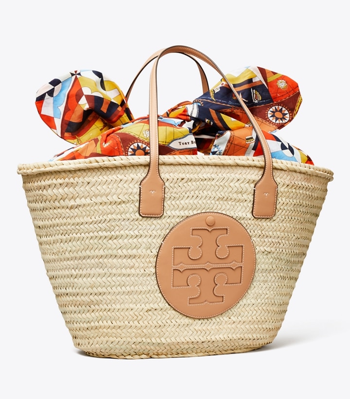 Ella Printed Straw Basket Tote Bag: Women's Designer Tote Bags | Tory Burch