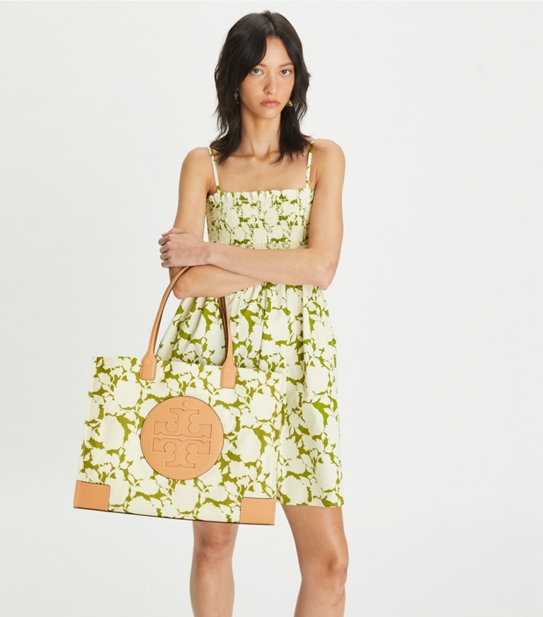 Tory Burch designer tote bags Ella Printed Tote in Green Bold Flower angle