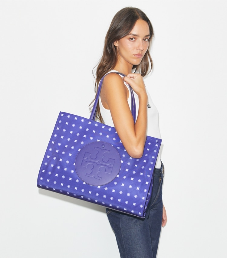 Tory Burch designer tote bags Ella Printed Tote in Nothing Ditsy accessory on model