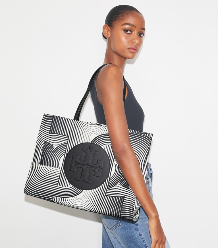 Tory Burch designer tote bags Ella Printed Tote in Infinity T Ella angle