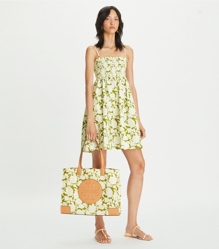 Tory Burch designer tote bags Ella Printed Tote in Green Bold Flower additional on model