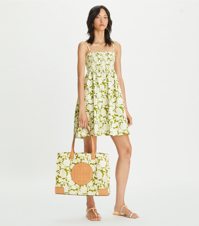 Tory Burch designer tote bags Ella Printed Tote in Green Bold Flower angle
