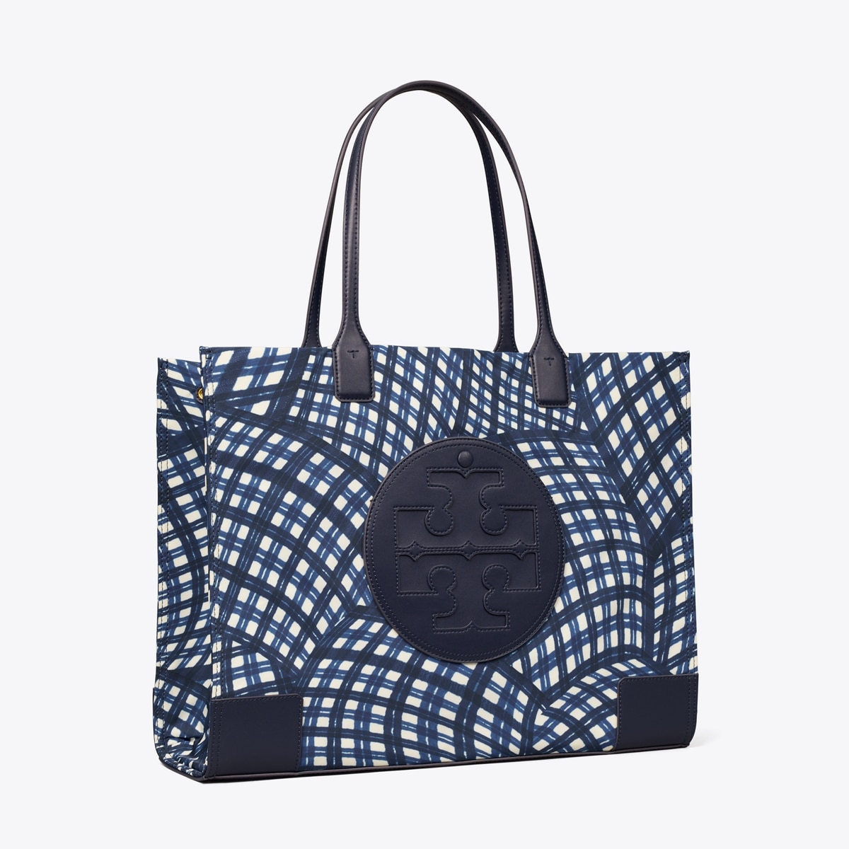 Tory Burch Women's Ella Printed Tote in Navy Warped Gingham, One Size