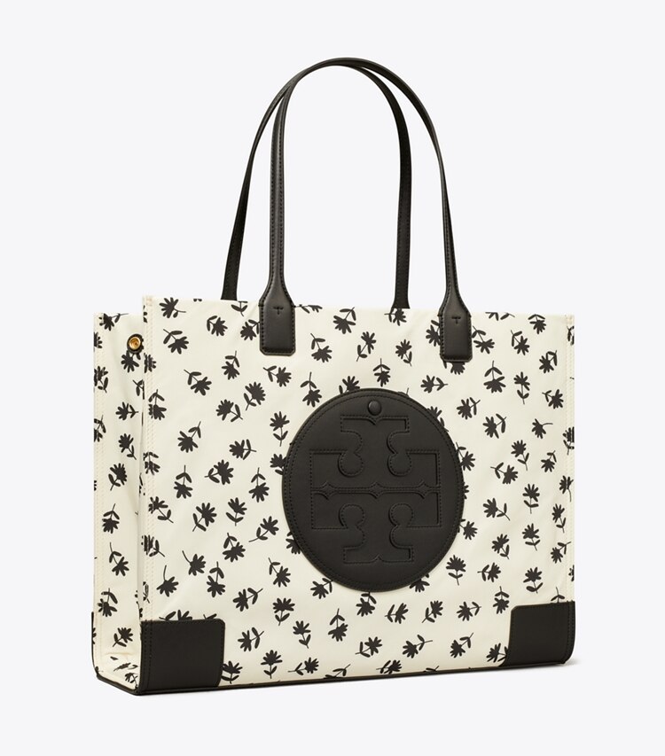 Tory Burch designer tote bags Ella Printed Tote in Black Multi Scatter Daisy angle