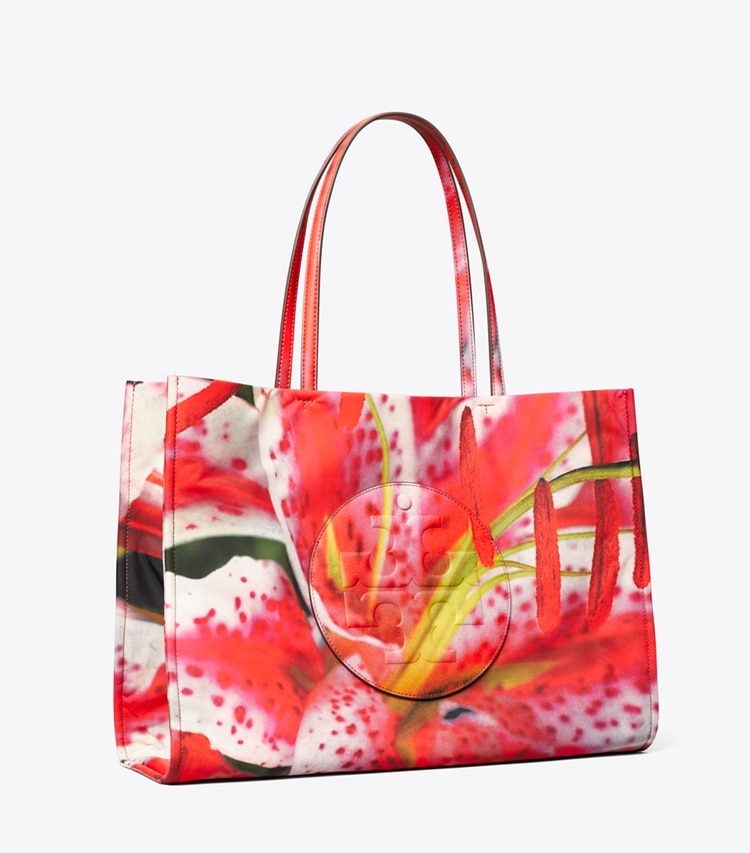Tory Burch designer tote bags Ella Printed Tote in Bold Pink angle