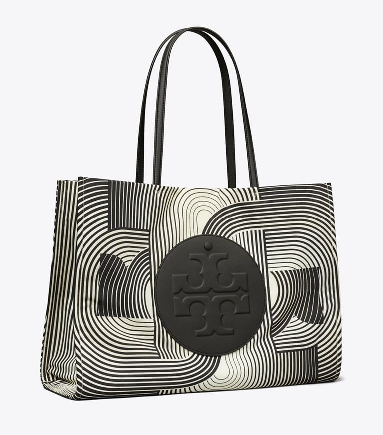 Tory Burch designer tote bags Ella Printed Tote in Infinity T Ella angle