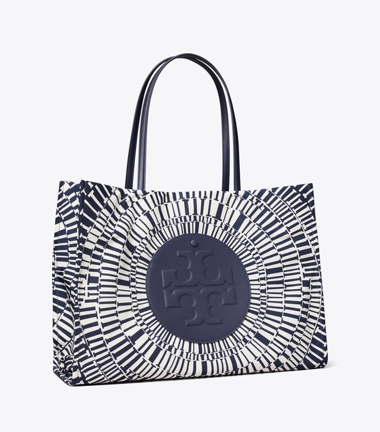 Tory Burch designer tote bags Ella Printed Tote in Navy Circle angle